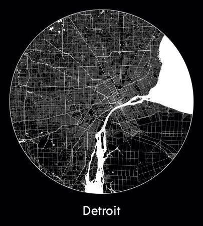 Téléchargez les illustrations : Carte de la ville Detroit Etats-Unis Illustration vectorielle Amérique du Nord - en licence libre de droit