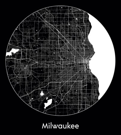 Téléchargez les illustrations : Plan de la ville Milwaukee Etats-Unis Amérique du Nord illustration vectorielle - en licence libre de droit