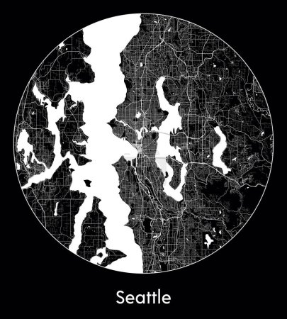 Téléchargez les illustrations : Plan de la ville Seattle Etats-Unis Illustration vectorielle Amérique du Nord - en licence libre de droit