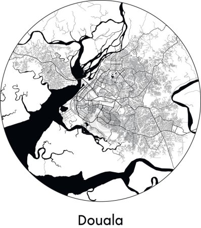 Ilustración de Mínimo Mapa de la ciudad de Douala (Camerún, África) negro vector blanco ilustración - Imagen libre de derechos