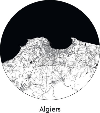 Ilustración de Mínimo Mapa de Argel (Argelia, África) negro vector blanco ilustración - Imagen libre de derechos