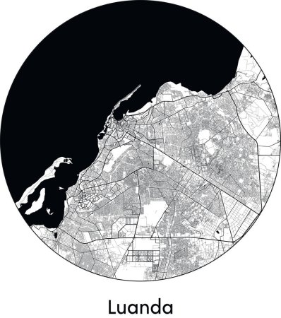 Illustration for Minimal City Map of Luanda (Angola, Africa) black white vector illustration - Royalty Free Image
