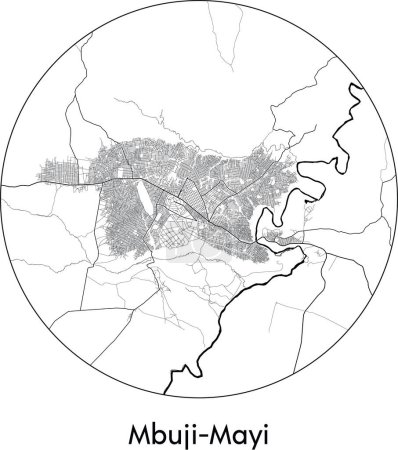 Ilustración de Mínimo Mapa de Mbuji Mayi (República Democrática del Congo, África) negro vector blanco ilustración - Imagen libre de derechos