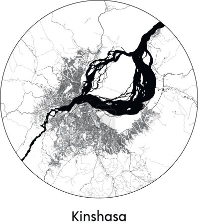 Ilustración de Mapa de Kinshasa (República Democrática del Congo, África) vector blanco negro ilustración - Imagen libre de derechos