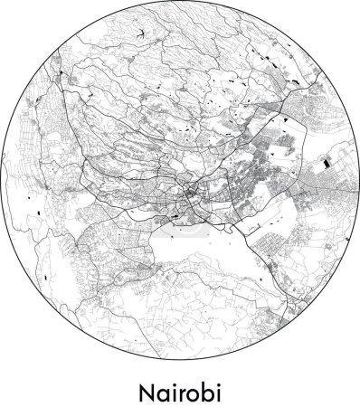 Ilustración de Mínimo Mapa de la ciudad de Nairobi (Kenia, África) negro vector blanco ilustración - Imagen libre de derechos