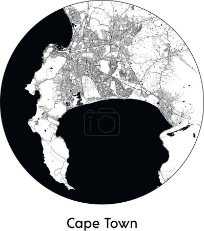 Ilustración de Mapa de Ciudad Mínima Ciudad del Cabo (Sudáfrica, África) negro vector blanco ilustración - Imagen libre de derechos