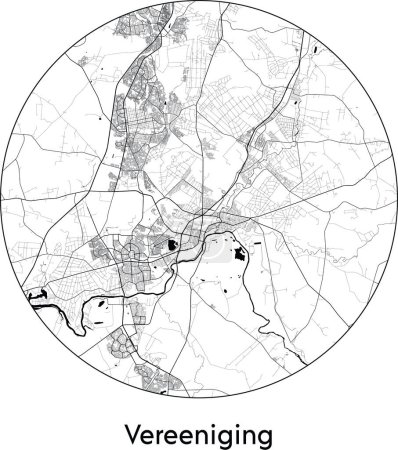 Illustration for Minimal City Map of Vereeniging (South Africa, Africa) black white vector illustration - Royalty Free Image
