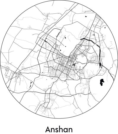 Illustration pour Carte de ville d'Anshan (Chine, Asie) illustration vectorielle noir blanc - image libre de droit