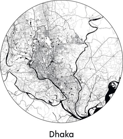 Ilustración de Mínimo Mapa de la ciudad de Dhaka (Bangladesh, Asia) negro vector blanco ilustración - Imagen libre de derechos
