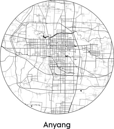 Illustration pour Carte de ville d'Anyang (Chine, Asie) illustration vectorielle noir blanc - image libre de droit