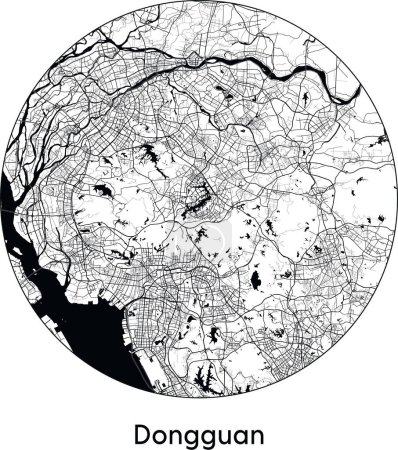 Illustration for Minimal City Map of Dongguan (China, Asia) black white vector illustration - Royalty Free Image