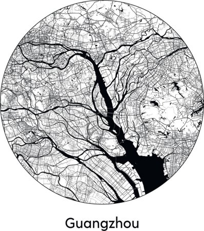 Ilustración de Mapa de la ciudad mínima de Guangzhou (China, Asia) negro vector blanco ilustración - Imagen libre de derechos