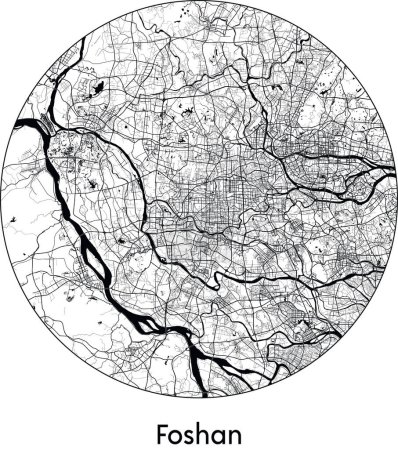 Illustration for Minimal City Map of Foshan (China, Asia) black white vector illustration - Royalty Free Image