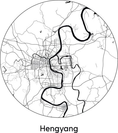 Téléchargez les illustrations : Carte de la ville de Hengyang (Chine, Asie) illustration vectorielle noir blanc - en licence libre de droit