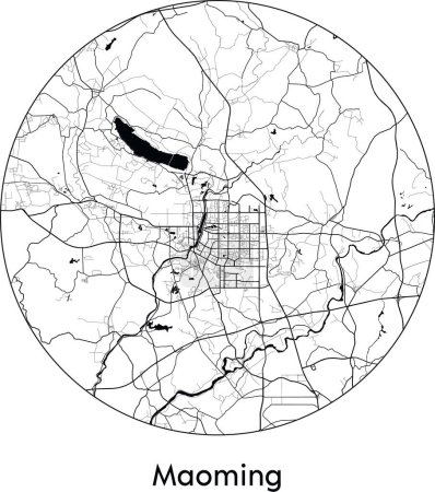 Minimal City Map of Maoming (China, Asia) black white vector illustration