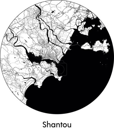 Ilustración de Mínimo Mapa de la ciudad de Shantou (China, Asia) negro vector blanco ilustración - Imagen libre de derechos