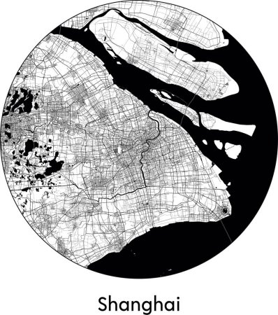 Ilustración de Mínimo Mapa de Shanghai (China, Asia) negro vector blanco ilustración - Imagen libre de derechos