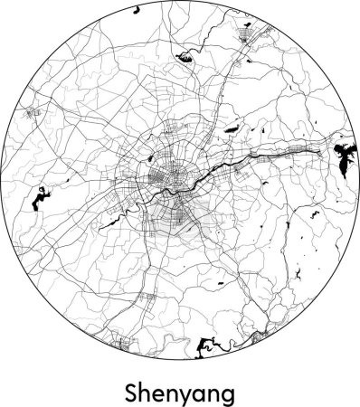 Ilustración de Mínimo Mapa de la ciudad de Shenyang (China, Asia) negro vector blanco ilustración - Imagen libre de derechos