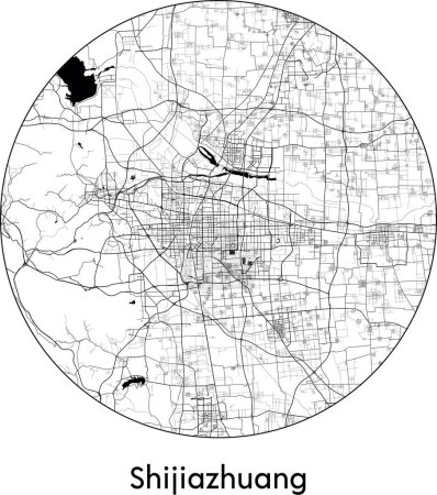 Ilustración de Mapa de la ciudad mínima Shijiazhuang (China, Asia) negro vector blanco ilustración - Imagen libre de derechos