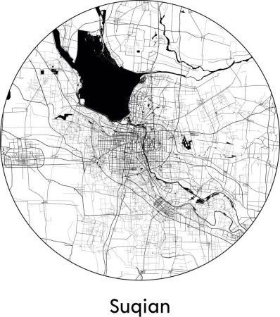 Ilustración de Mínimo Mapa de la ciudad de Suqian (China, Asia) negro vector blanco ilustración - Imagen libre de derechos
