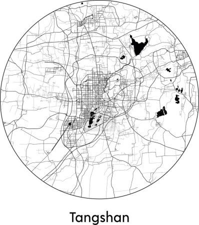 Ilustración de Mínimo Mapa de la ciudad de Tangshan (China, Asia) negro vector blanco ilustración - Imagen libre de derechos