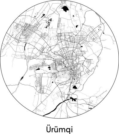 Ilustración de Mínimo Mapa de la ciudad de Urumqi (China, Asia) negro vector blanco ilustración - Imagen libre de derechos