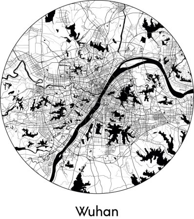 Téléchargez les illustrations : Carte de la ville de Wuhan (Chine, Asie) illustration vectorielle noir blanc - en licence libre de droit
