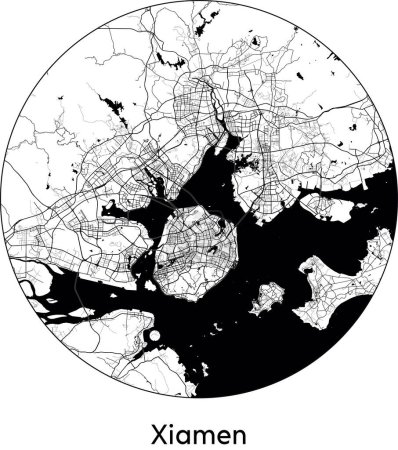 Ilustración de Mínimo Mapa de la ciudad de Xian (China, Asia) negro vector blanco ilustración - Imagen libre de derechos