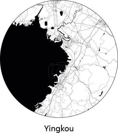 Ilustración de Mínimo Mapa de la ciudad de Yingkou (China, Asia) negro vector blanco ilustración - Imagen libre de derechos