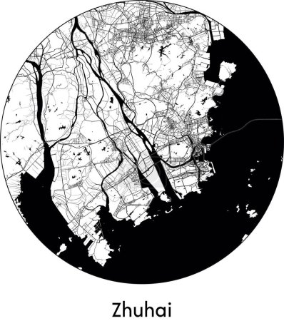 Ilustración de Mínimo Mapa de la ciudad de Zhuhai (China, Asia) negro vector blanco ilustración - Imagen libre de derechos