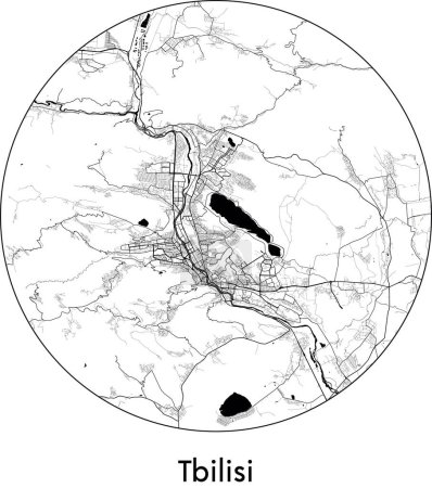 Ilustración de Mínimo Mapa de Tbilisi (Georgia, Asia) negro vector blanco ilustración - Imagen libre de derechos