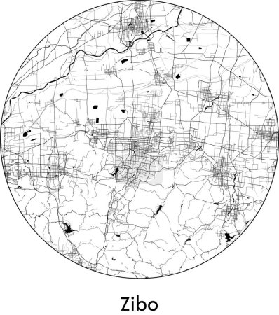 Ilustración de Mínimo Mapa de la ciudad de Zibo (China, Asia) negro vector blanco ilustración - Imagen libre de derechos