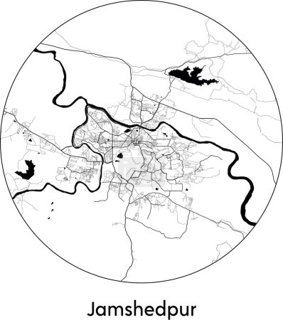 Ilustración de Mínimo Mapa de Jamshedpur (India, Asia) negro blanco vector ilustración - Imagen libre de derechos