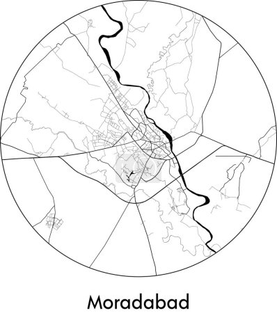 Illustration for Minimal City Map of Moradabad (India, Asia) black white vector illustration - Royalty Free Image