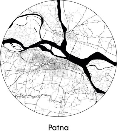 Ilustración de Mínimo Mapa de la ciudad de Patna (India, Asia) negro vector blanco ilustración - Imagen libre de derechos