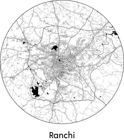 Ilustración de Mínimo Mapa de la ciudad de Ranchi (India, Asia) negro vector blanco ilustración - Imagen libre de derechos