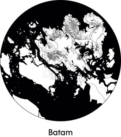 Ilustración de Mínimo Mapa de la ciudad de Batam (Indonesia, Asia) negro vector blanco ilustración - Imagen libre de derechos