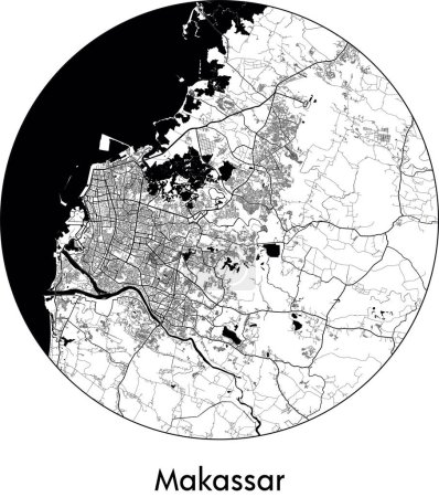 Ilustración de Mapa mínimo de Makassar (Indonesia, Asia) vector blanco negro ilustración - Imagen libre de derechos