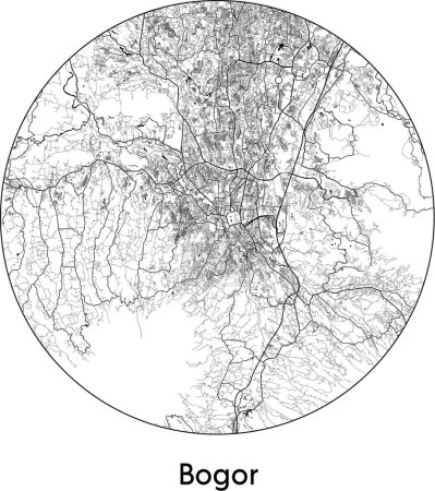 Illustration for Minimal City Map of Bogor (Indonesia, Asia) black white vector illustration - Royalty Free Image