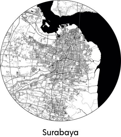 Ilustración de Mapa de Surabaya (Indonesia, Asia) vector blanco negro ilustración - Imagen libre de derechos