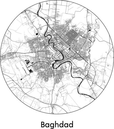 Ilustración de Mínimo Mapa de Bagdad (Irak, Asia) negro vector blanco ilustración - Imagen libre de derechos