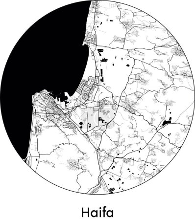 Ilustración de Mapa de Ciudad Mínima de Haifa (Israel, Asia) negro vector blanco ilustración - Imagen libre de derechos