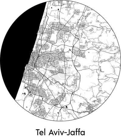 Illustration for Minimal City Map of Tel Aviv-Jaffa (Israel, Asia) black white vector illustration - Royalty Free Image