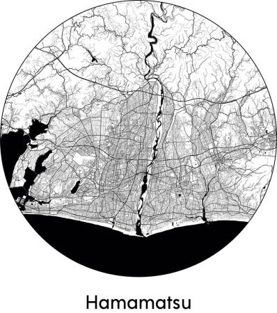Illustration for Minimal City Map of Hamamatsu (Japan, Asia) black white vector illustration - Royalty Free Image