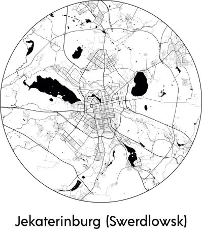 Illustration for Minimal City Map of Jekaterinburg Swerdlowsk (Russia, Asia) black white vector illustration - Royalty Free Image