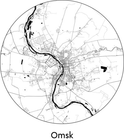Ilustración de Mínimo Mapa de Omsk (Rusia, Asia) negro vector blanco ilustración - Imagen libre de derechos