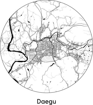 Téléchargez les illustrations : Carte de ville de Daegu (Corée du Sud, Asie) illustration vectorielle noir blanc - en licence libre de droit