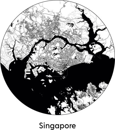 Illustration for Minimal City Map of Singapore (Singapore, Asia) black white vector illustration - Royalty Free Image