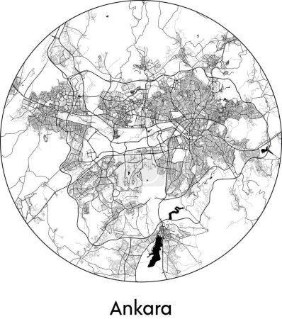 Ilustración de Mínimo Mapa de la ciudad de Ankara (Turquía, Asia) negro vector blanco ilustración - Imagen libre de derechos