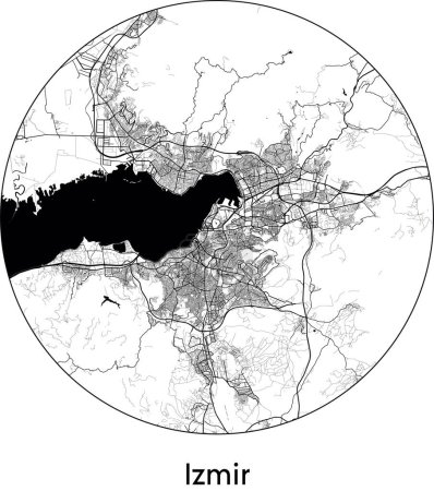 Illustration for Minimal City Map of Izmir (Turkey, Asia) black white vector illustration - Royalty Free Image